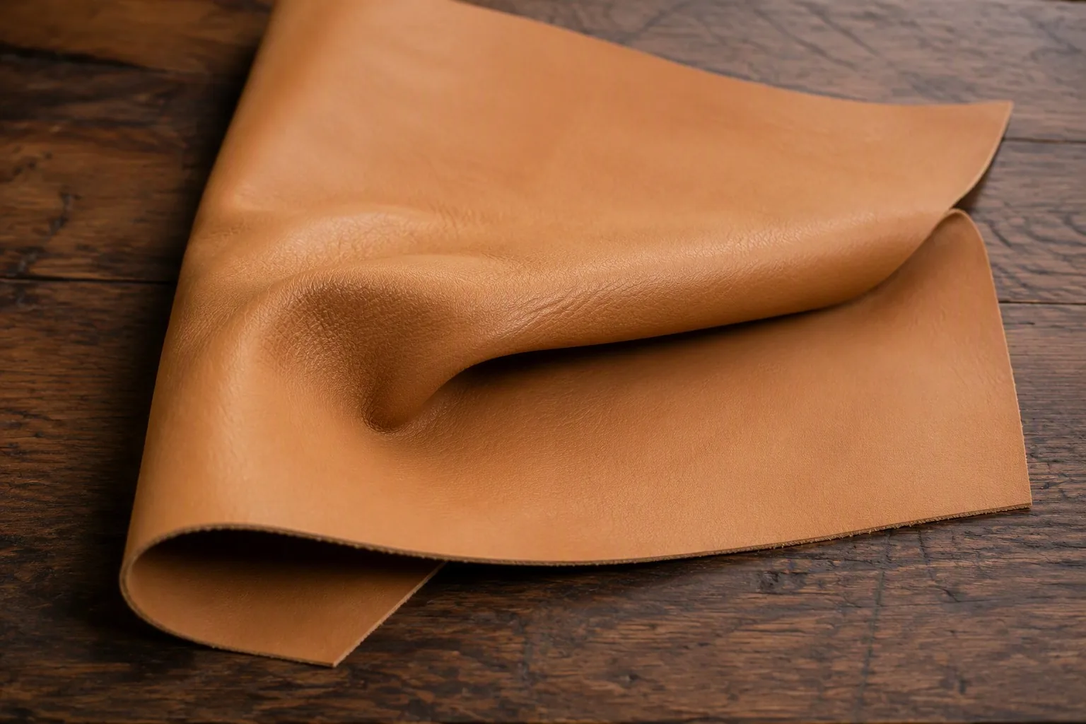 Thin flexible wallet-weight leather curved to show suppleness