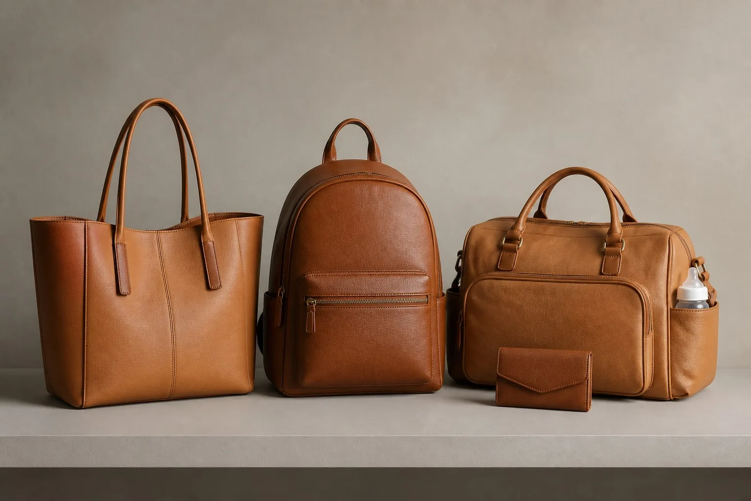 Four finished bags of different types showing different leather weights
