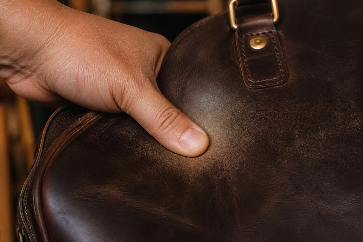 The pull-up effect: pressing the leather makes the color lighten around the pressure point